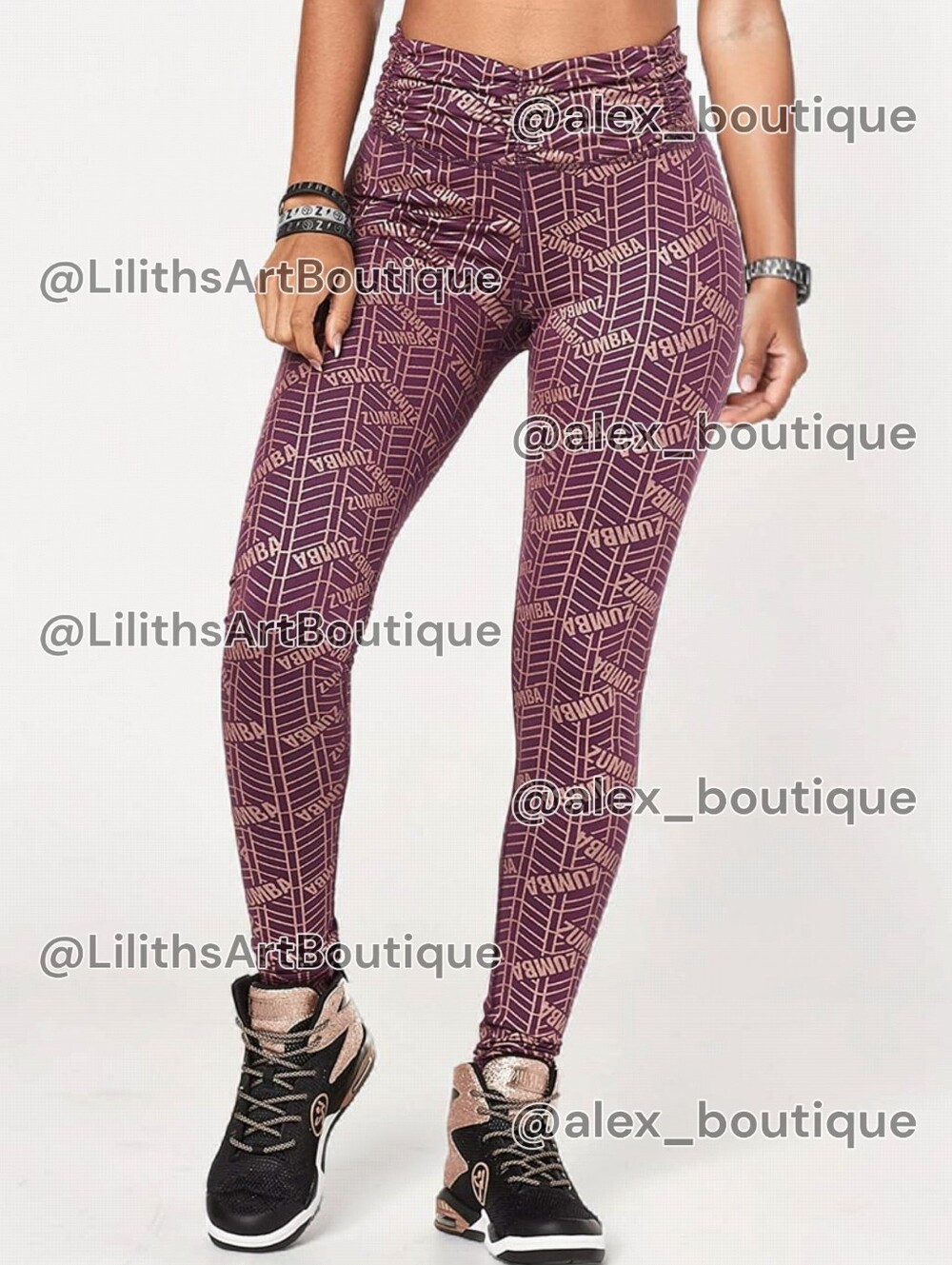 Zumba All That Glitters High Waisted Ruched Leggings Plum S (E128)